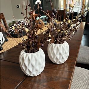 White Textured Vase with Decorative Stems